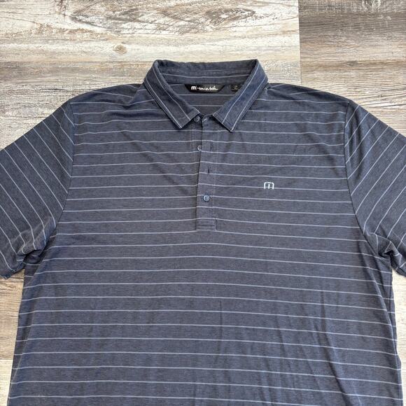 Travis Mathew Black Gray Striped Mens 2XL Golf Performance Polo Shirt Pima Blend - Picture 1 of 9